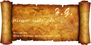 Hinger Győző névjegykártya